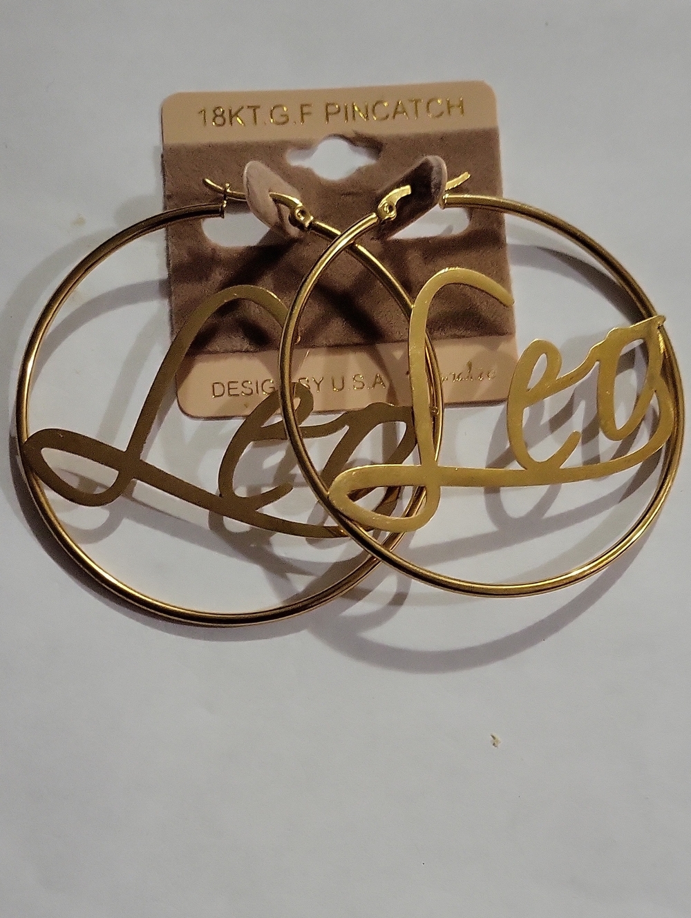 18K G.F. Leo Script Hoop Earrings